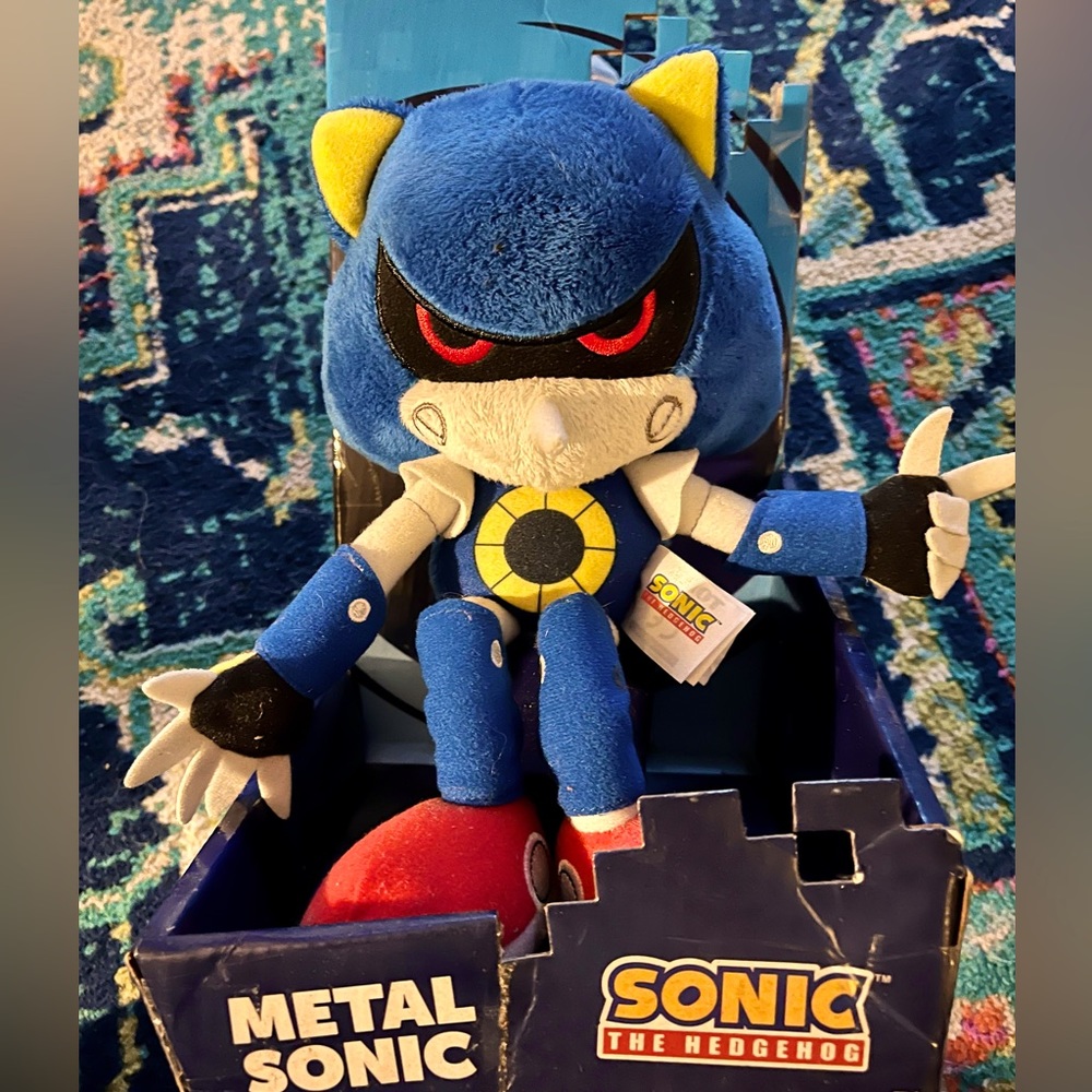 Sonic The Hedgehog Metal Sonic Plush Pointing 12" Tomy Sega T22363 Deluxe *Rare*